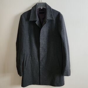 Sisley Charcol Gray Hidden Button Winter Coat Mens Italian 52 Wool Blend